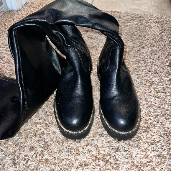 ASOS Design Kate Flat Over the Knee Faux Leather Black Boots - Size 6 - Picture 8 of 12